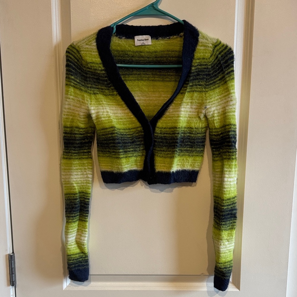 Aritzia blue and lime striped cardigan
